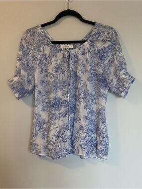 C by One Blue & White Jungle Porcelain Print Summer Blouse M